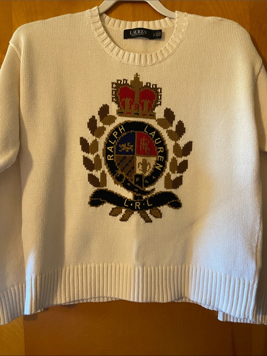 Ralph Lauren Sweaters - Ralph Lauren Cream Crewneck Sweater with Crest Motif